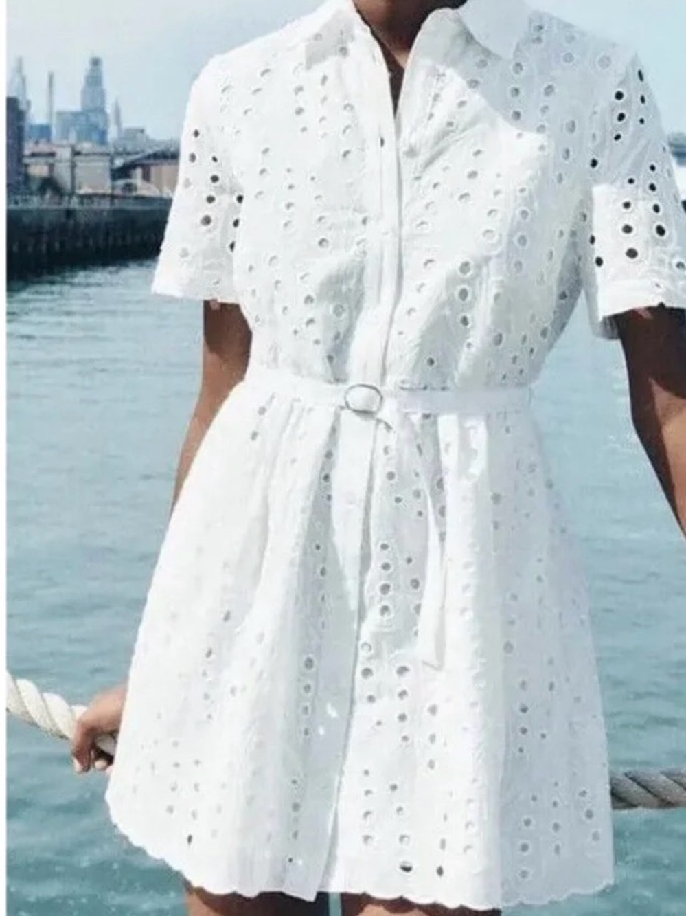 ZARA WHITE EMBROIDERED EYELET MINI DRESS ZW COLLECTION***Belt is missing